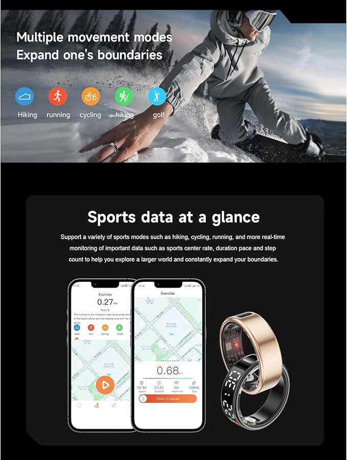 Yoidesu Smart Ring, Health Tracker with Display, Fitness Tracker, Heart Rate & Sleep Monitor, Pedometer, IP68 Waterproof, Charging Case (12)