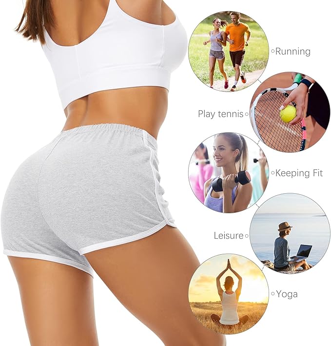 URATOT Women's Cotton Gym Yoga Summer Running Active Dance Elastic Shorts, Pack of 2
