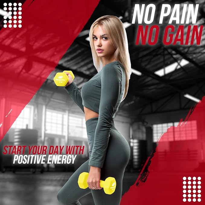 Neoprene Coated Workout Dumbbells set of 2 – Anti Roll, Non Slip with Smooth Grip Fitness & Exercise Dumbbells – Hexagon Shaped Hand Weights for Women & Men – Best Choice for Gyms & home use