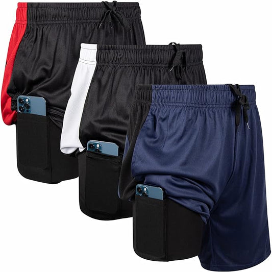 Ultra Performance 3 Pack Mens 2 in 1 Athletic Running Shorts 7 inch Inseam Workout Gym Compression Shorts for Men