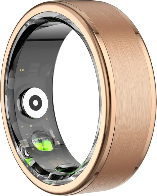 Smart Ring Health Tracker, Men's Smart Ring, Women's Fitness Ring, Heart Rate, Blood Oxygen, Sleep Monitor, Pedometer with APP, 5ATM Waterproof, Compatible with iso and Android (Rose Gold, 12#)