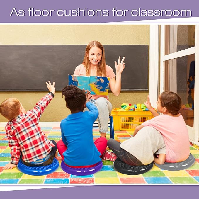 Amylove 6 Pcs Inflated Wobble Cushion Pump Wiggle Seat for Sensory Kids Flexible Seating Exercise Balance Disc Sensory Chair for Office School Home Equipment, Pump Included