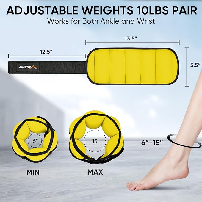 APEXUP 10lbs/Pair Adjustable Ankle Weights for Women and Men