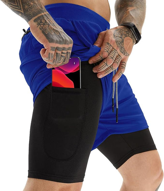 OEBLD Mens Athletic Shorts 2-in-1 Gym Workout Running 7'' Shorts with Towel Loop