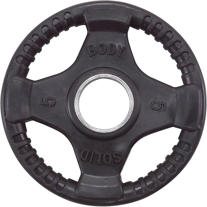 Body-Solid Quad Grip Design Rubber Plate - Olympic Weight Plates, Set with Rubber Coating, Dumbbell & Bumper Weights for Barbell