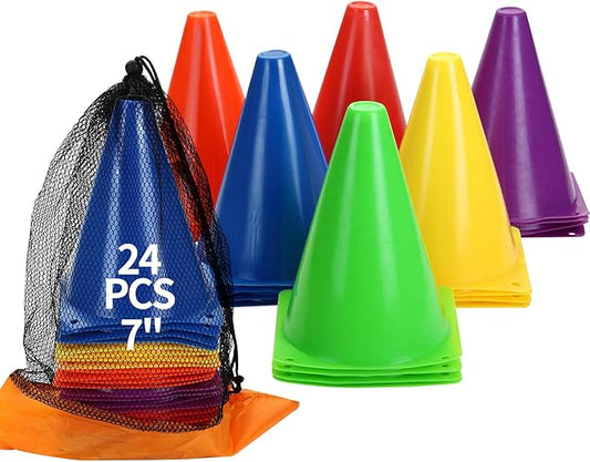 Training Plastic Soccer Cones Set Course(Multicolor，27 PCS，7 PCS，7 Inch),