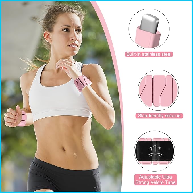 Wrist and Ankle Weights for Women Men, Wearable Strong Arm & Leg Weights Set of 2 (1Lb Each), Adjustable Ankle Weights for Home Gym, Yoga, Walking, Running, Dance, Pilates, Cardio, Aerobics