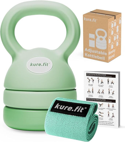 Adjustable Kettlebell | 5 lb - 12 lb | Kettlebell Weights Set for Home Gym | Full-Body Workouts, Strength Training, Weight Loss | Fabric Booty Band | Beginners & Women