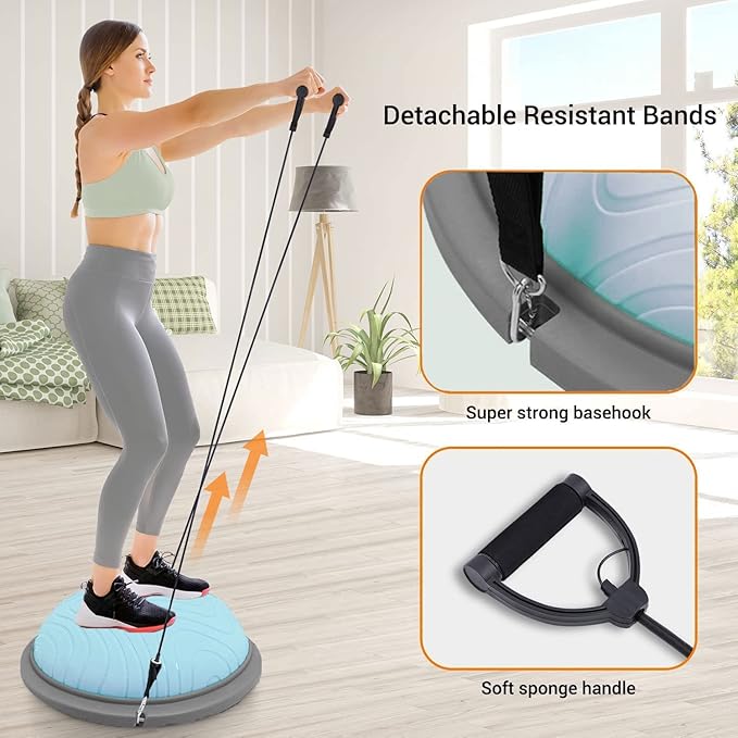 PROIRON Balance Ball Trainer - Air Dome Half Ball with Resistance Bands & Nonslip Base - 660lbs Capacity - Ideal for Yoga & Exercise