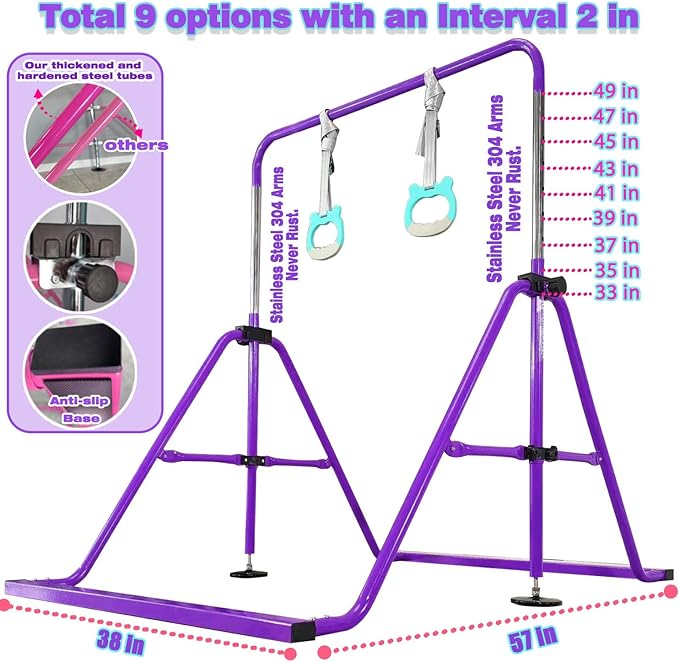 PreGymnastic Updated Folding Gymnastics Bar with Rings 3-10, Gymnastic