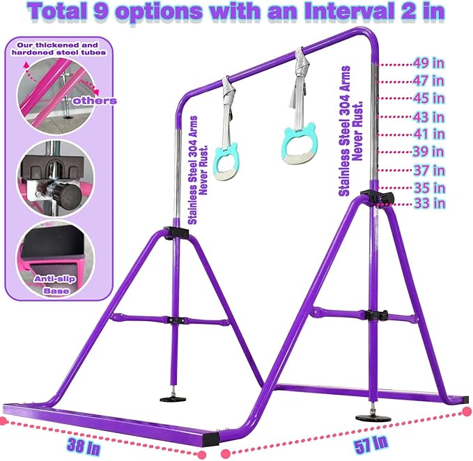 PreGymnastic Updated Folding Gymnastics Bar with Rings 3-10, Gymnastic