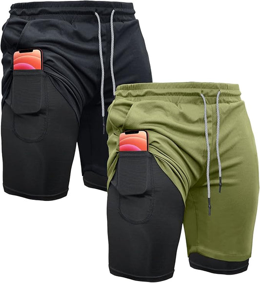 OEBLD Mens Athletic Shorts 2-in-1 Gym Workout Running 7'' Shorts with Towel Loop