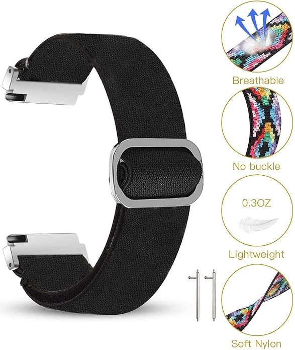Compatible for FITVII Fitness Tracker Bands, 18mm, 20mm, 22mm Stretch Elastics Nylon Adjustable Replacement Strap Accessories