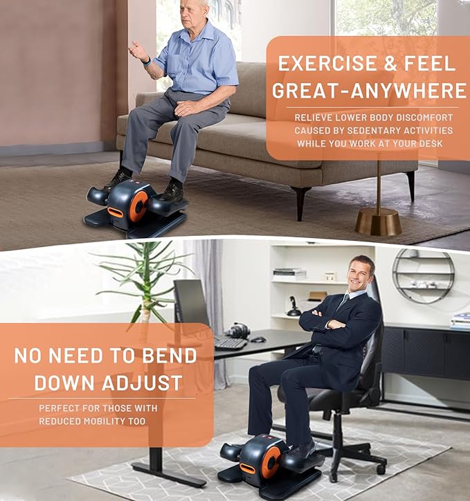 Under Desk Elliptical Machine, Ellipse Leg Exerciser for Seniors Adults with 12 Adjustable Speed, Quiet & Portable Seated Pedal Exerciser with Remote Control & Non-Slip Foot Straps