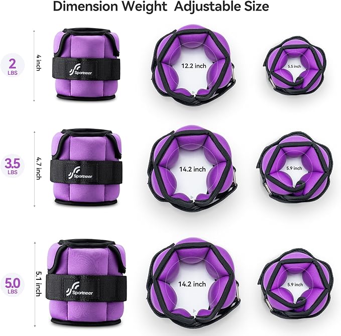 Sportneer Adjustable Ankle Weights for Women and Men：1 1 2 2 3 3 4 4 6 6 7 7 8 8 10 10 lbs