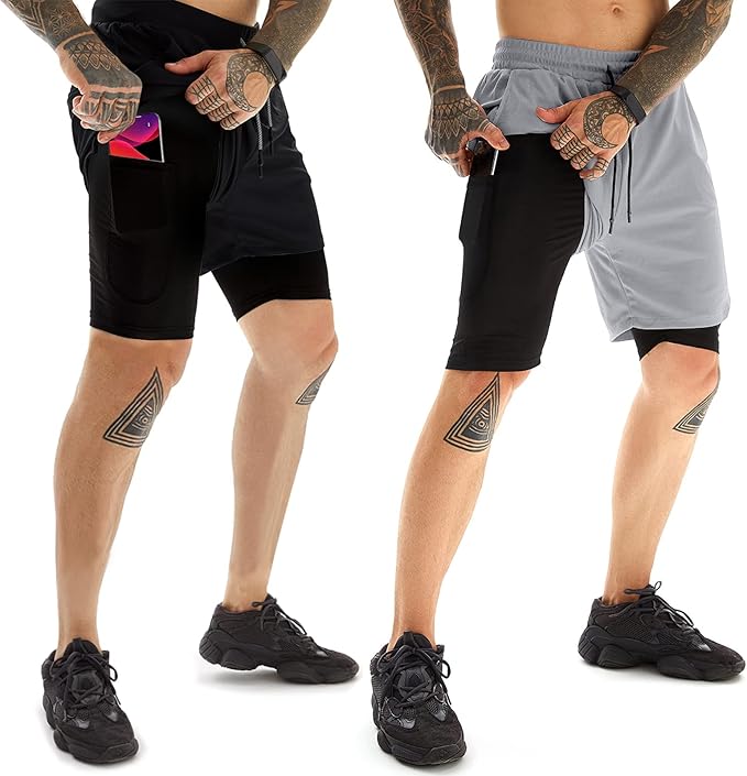 OEBLD Mens Athletic Shorts 2-in-1 Gym Workout Running 7'' Shorts with Towel Loop