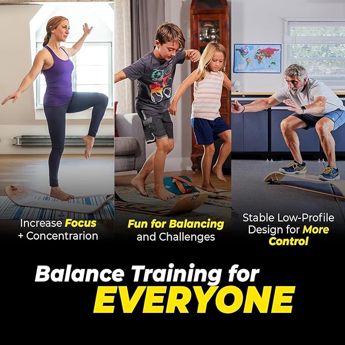 GIBBON GiBoard Balance Board for Adults & Kids - Slackline Workout Equipment Home Gym Training - Wooden Wobble Board Balance Trainer - Standing Desk Exercise - Yoga, Agility, Pilates, Core, Snowboard