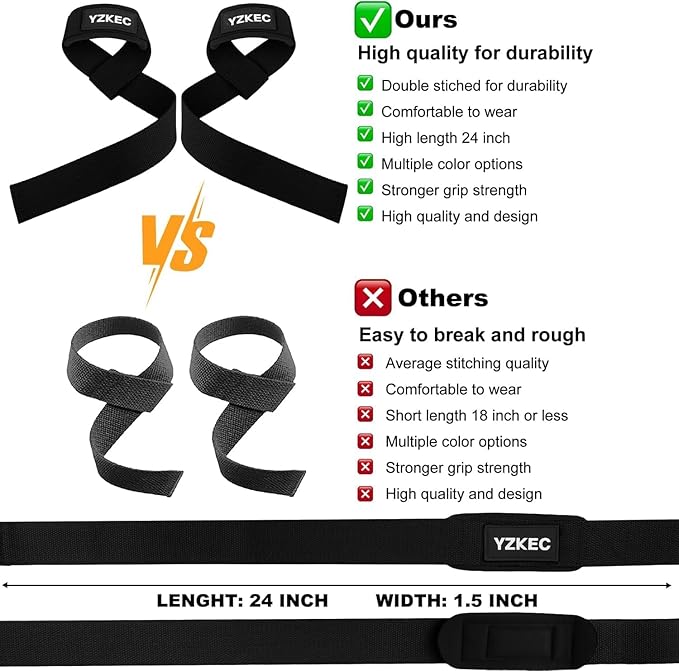 24" Cotton Weight Lifting Wrist Straps with Neoprene Cushioned Padded for Wrist Support and Protection，Weightlifting，Strength Training，Bodybuilding，Powerlifting，Dumbbell Workout，Men and Women (Pair)