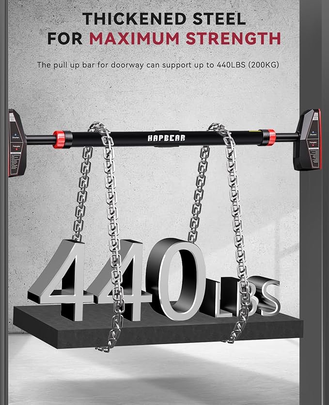 HAPBEAR Pull Up Bar for Doorway, Strength Training Chin up Bar without Screws, Adjustable Width Locking Mechanism Pullup Bar with Non-slip, Doorway Pull Up Bar for Home Gym Upper Body Workout