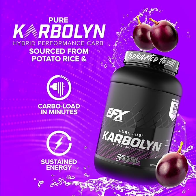 EFX Sports Karbolyn Fuel | Fast-Absorbing Carbohydrate Powder | Carb Load, Sustained Energy, Quick Recovery | Stimulant Free | 36 Servings (Grape)