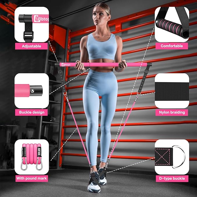 Pilates Bar Kit with Resistance Bands,Pilates Bar with Stackable Bands Workout Equipment for Legs,Hip,Waist and Arm,Exercise Fitness Equipment for Women & Men Home Gym Yoga Pilates