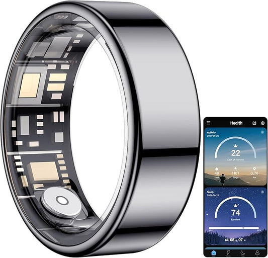 Temdan Smart Ring (Upgraded), Wearable Fitness Smart Ring Health Tracker, Sleep Quality & Heart Rate & Blood Oxygen Monitoring, IP68 Waterproof, No Subscription Fees, Smart Ring, Black, Size 8
