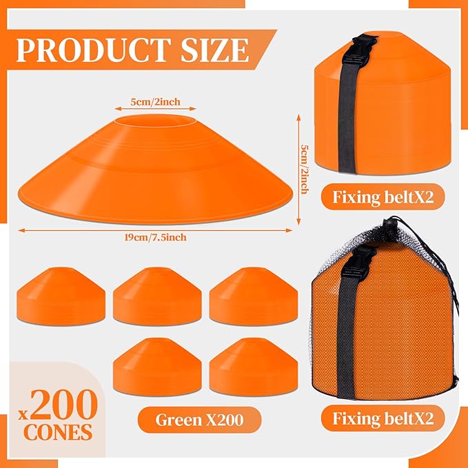 Sratte 200 Pcs Soccer Cones with Strap and