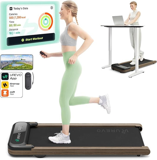 UREVO Smart Walking Pad, Compact Under Desk Treadmill with Double Shock Absorption, Quiet Operation, Workout APP with Track Insights and MIIT Mode, Plug and Play, Remote or APP Control for Home Office