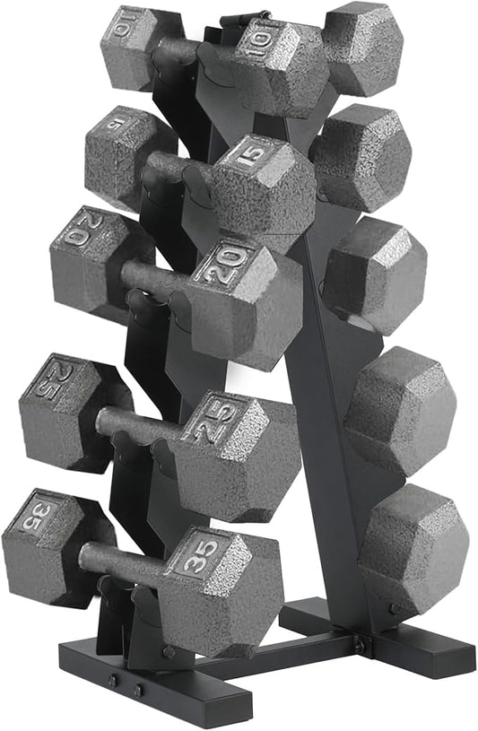 HolaHatha Hexagonal Dumbbell Free Hand Weight Set w/Rack