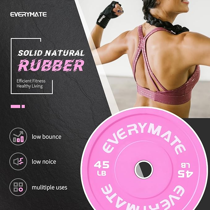 Pink Weight Plates 10LB 15LB 25LB 35LB 45LB Olympic Bumper Plates Grip Weight Plates for Strength Training & Crossfit Steel Inserts Weight Plates Fit 2" Barbells Virgin Rubber Weights