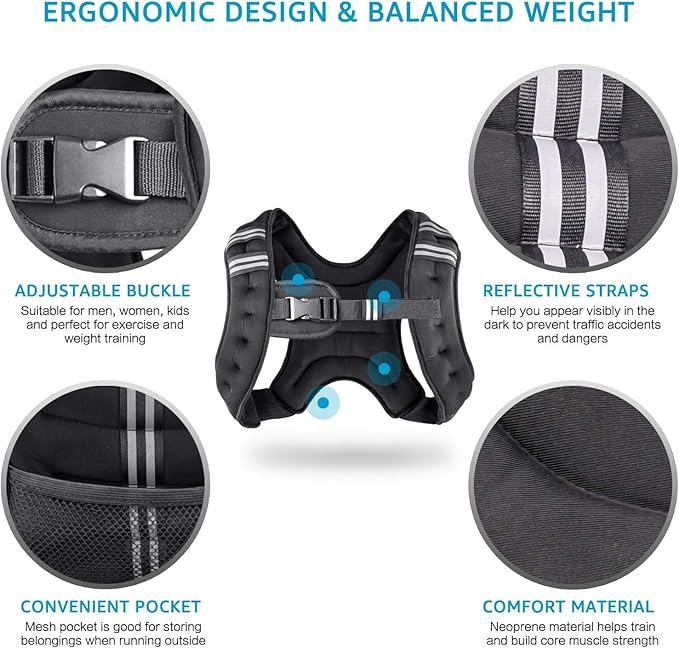 Weighted Vest Weight Vest for Men Women Kids Weights Included, Body Weight Vests Adjustable for Running, Training Workout, Jogging, Walking