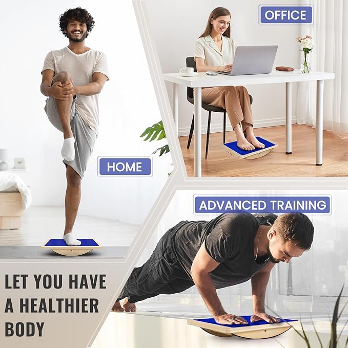 Professional Balance Board for Adults - Anti-Slip 350LBS Wobble Board for Physical Therapy, Standing Desk, Core Strength - Wooden Rocker Board