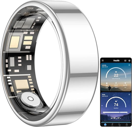 Temdan Smart Ring, Wearable Fitness Tracker, Sleep Quality & Heart Rate & Blood Oxygen Monitoring, IP68 Waterproof, No Subscription Fees, Silver, Size 11