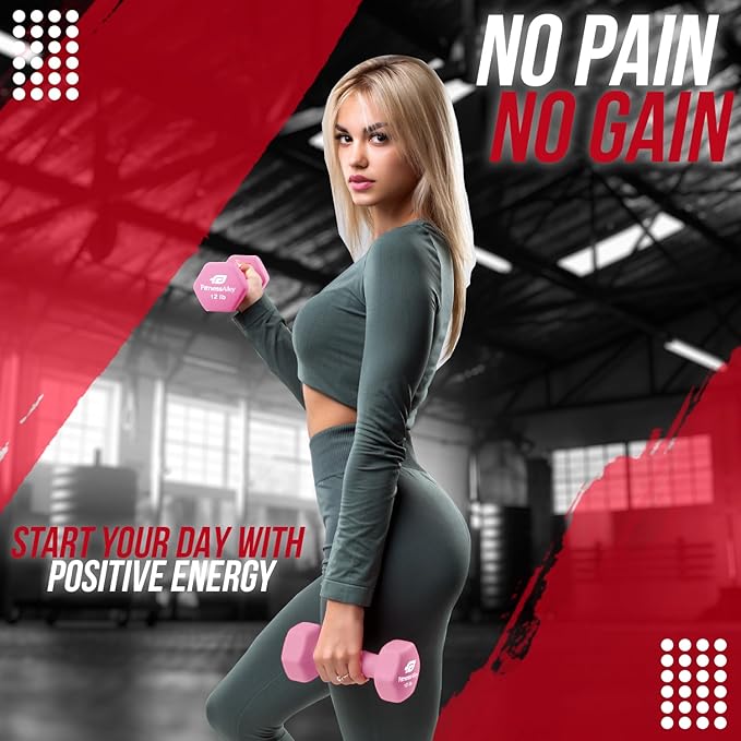 Neoprene Coated Workout Dumbbells set of 2 – Anti Roll, Non Slip with Smooth Grip Fitness & Exercise Dumbbells – Hexagon Shaped Hand Weights for Women & Men – Best Choice for Gyms & home use