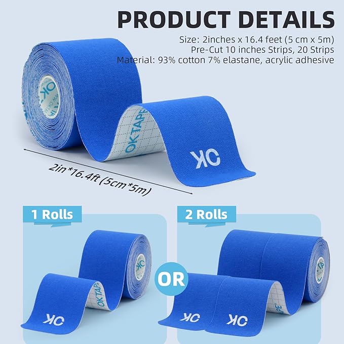 OK TAPE Kinesiology Tape 10 inches Precut, 20 Strips, Cotton Elastic Athletic Tape Latex Free, 2in x 16ft, Yellow