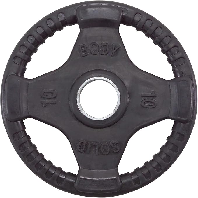 Body-Solid Quad Grip Design Rubber Plate - Olympic Weight Plates, Set with Rubber Coating, Dumbbell & Bumper Weights for Barbell