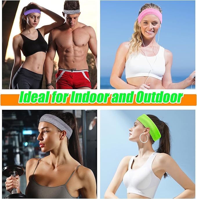 Yeshan 12 Packs Wicking Stretchy Athletic Sweatband/Sport Headbands/Head wrap/Yoga Headband/Head Scarf/Best Looking Hairband for Sports or Fashion,Towel Material