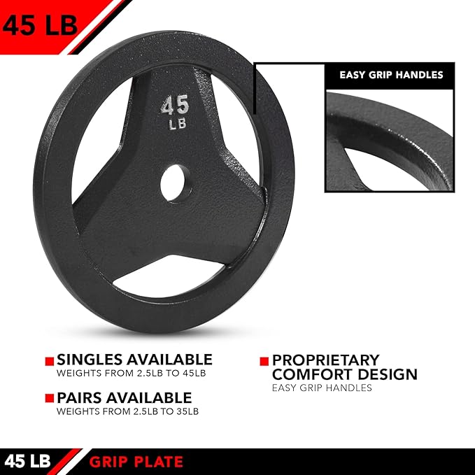 JFIT Olympic 2" Cast Iron Grip Plate OR 2" Rubber Bumper Plates for Barbell - Singles OR Pairs - 6 Weights Available (2.5lbs to 45lbs) Plates for Strength Training, Weightlifting, Bodybuilding