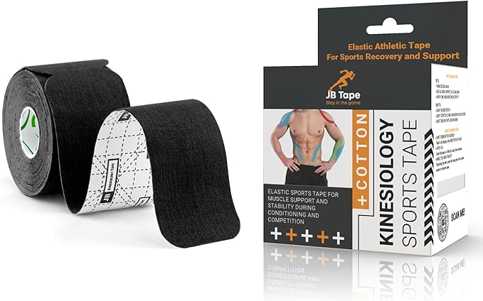 JB Tape, Precut Kinesiology Strips 4 Rolls- (80 Count, 10") Elastic, Latex-Free, Water Resistant, Athletic Sports Tape for Body, Joint & Muscle Support. (Black)