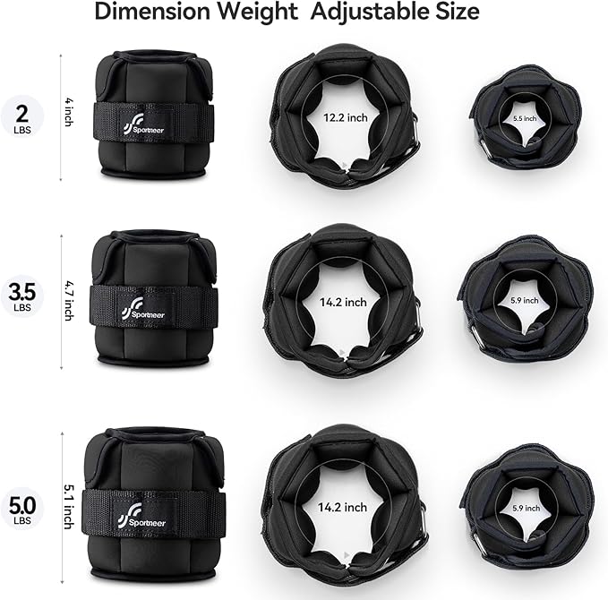 Sportneer Adjustable Ankle Weights for Women and Men：1 1 2 2 3 3 4 4 6 6 7 7 8 8 10 10 lbs