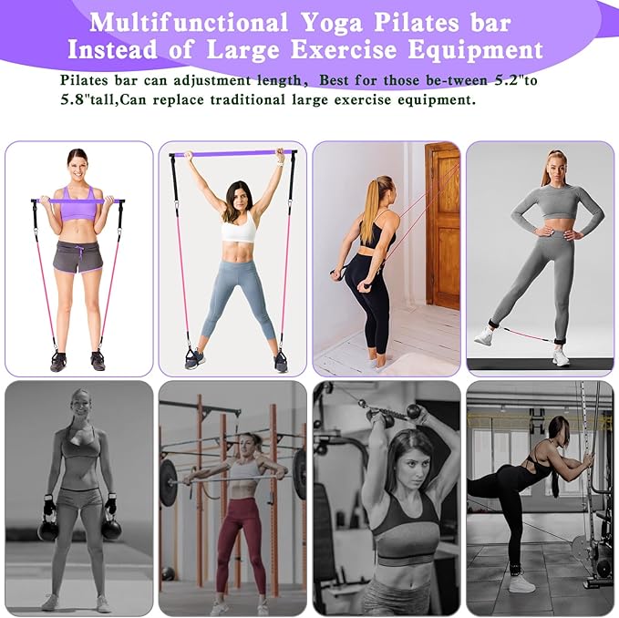 Pilates Bar Kit with Resistance Bands,Pilates Bar with Stackable Bands Workout Equipment for Legs,Hip,Waist and Arm,Exercise Fitness Equipment for Women & Men Home Gym Yoga Pilates