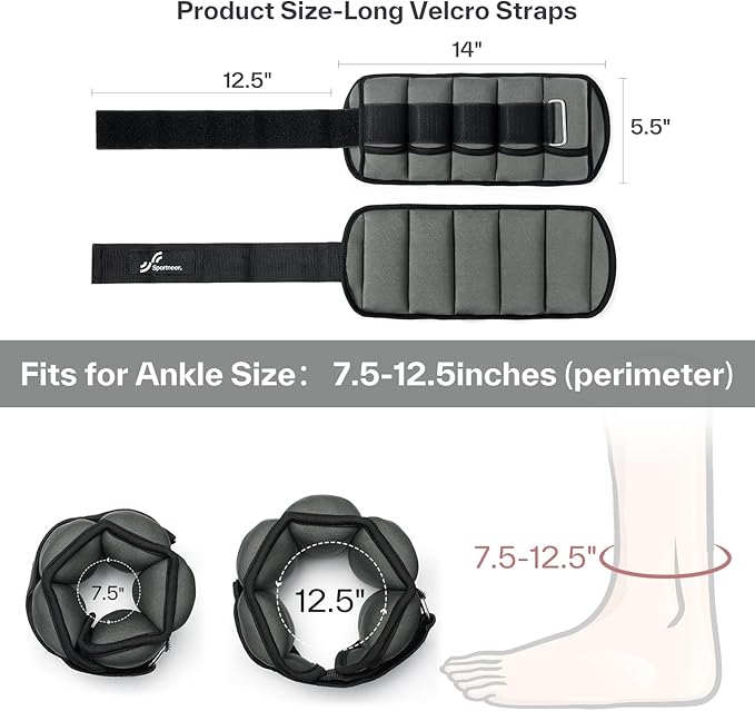 Sportneer Adjustable Ankle Weights 1 Pair 2 4 6 8 8 10 10 Lbs Jogging,1-5 lbs 1 Pair 2-10 lbs