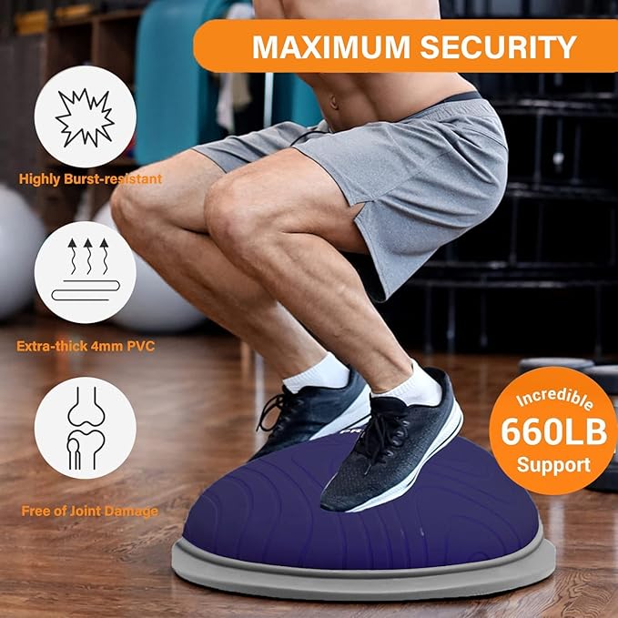 PROIRON Balance Ball Trainer - Air Dome Half Ball with Resistance Bands & Nonslip Base - 660lbs Capacity - Ideal for Yoga & Exercise