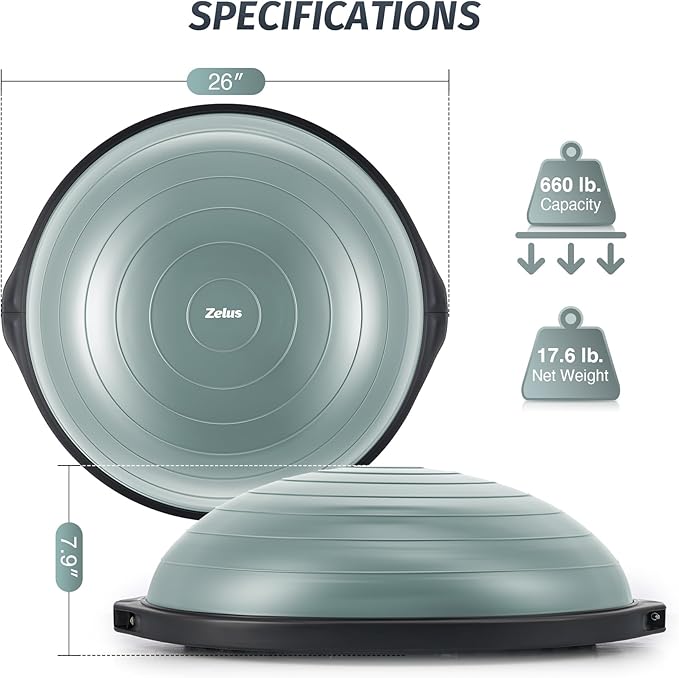 ZELUS 25in. Balance Ball 1500lb Inflatable 2 Bands,