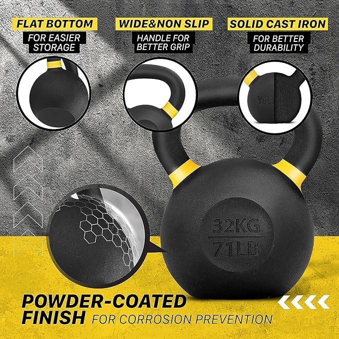 Yes4All Powder Coated Cast Iron Kettlebell Strength Training Kettlebells Weight Set for Full Body Workout, Home Gym