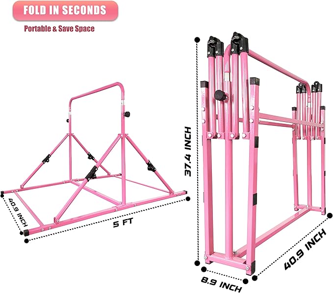 Upgrade Foldable Gymnastic Bar with Mat for Kids 3-12, 200 200 lbs
