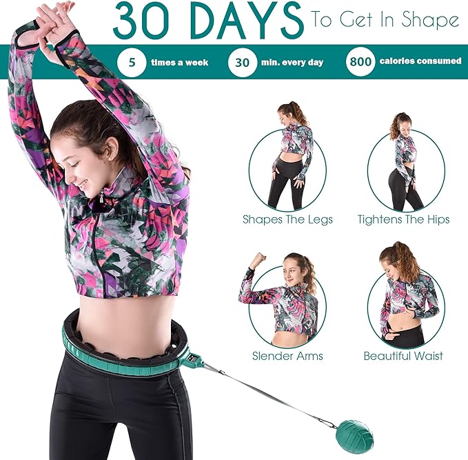 Teal Elite Smart Weighted Hula Hoop for Adults 2 in 1 Abdomen