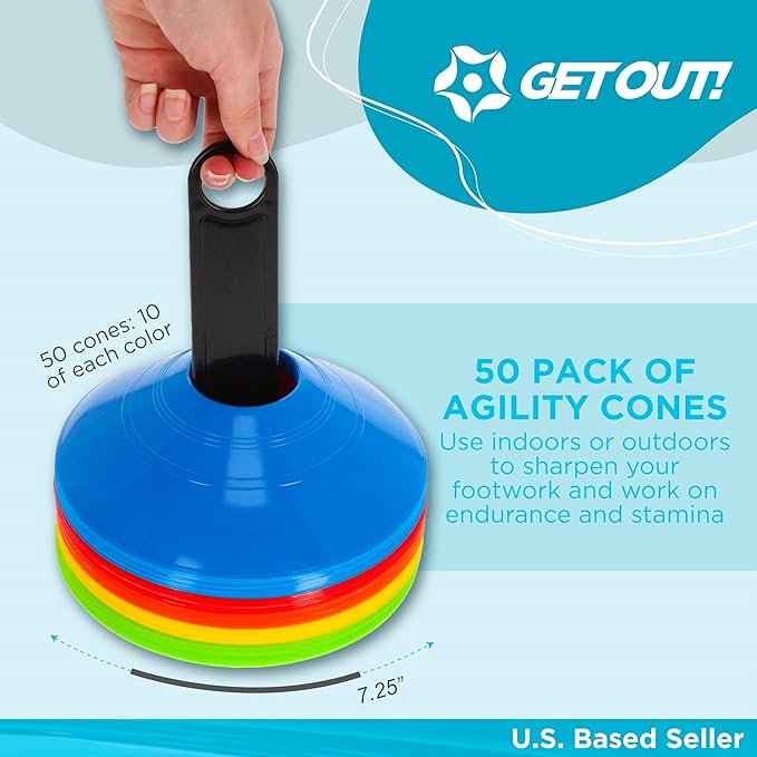 Get Out! Soccer Agility Training Marker Cones Set 50 Pack