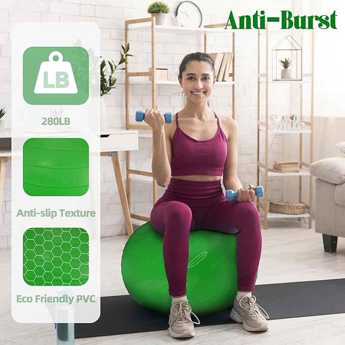 Anti-Burst and Slip Resistant Exercise Ball Yoga Ball 2,000-Pound Capacity,