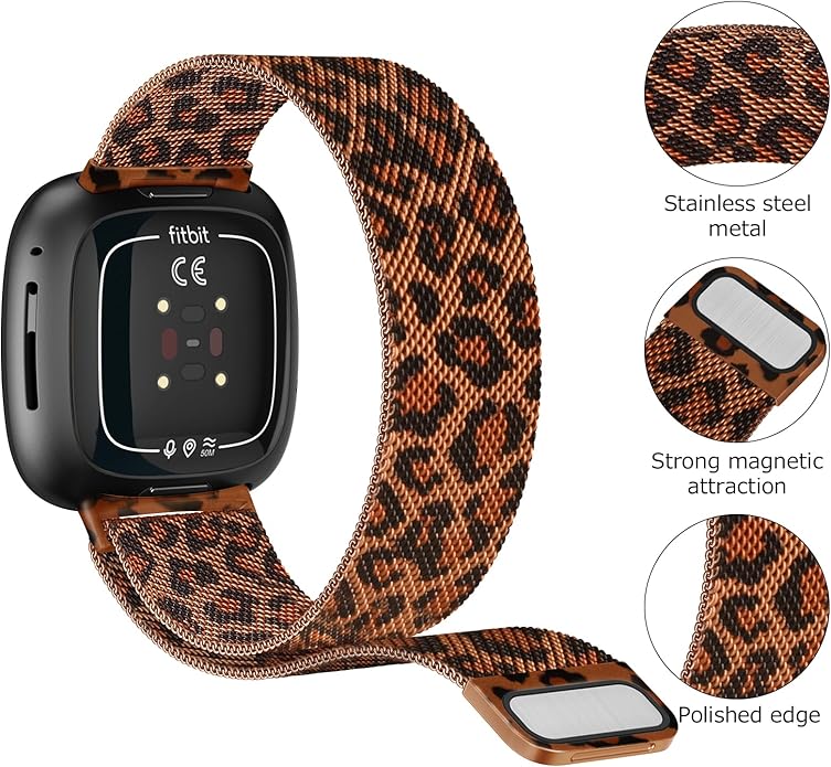 Vanjua Metal Band for Fitbit Sense 2 / Sense Bands, Fitbit Versa 4 / Versa 3 Bands Women Men, Stainless Steel Mesh Magnetic Replacement Bracelet Strap Compatible for Fitbit Sense 2 / Versa 4 Smartwatch